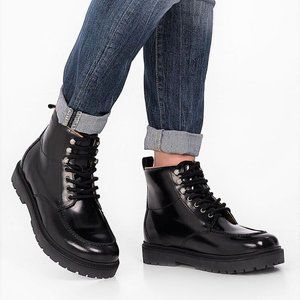 Birkenstock Trones Lug Sole Prison Combat Chukka High Shine Leather Boots